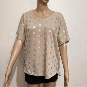 She & Sky Tan With Silver Polka Dot Top Size Large